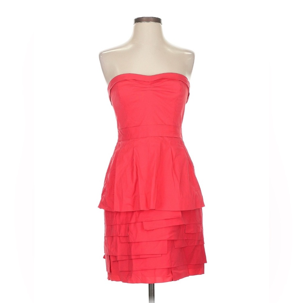 BCBGMaxAzria Strapless Coral Peplum Tiered Dress